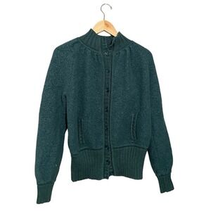 MODA‎ International Wool Blend Button Front Cardigan Sweater Buttons Large Green